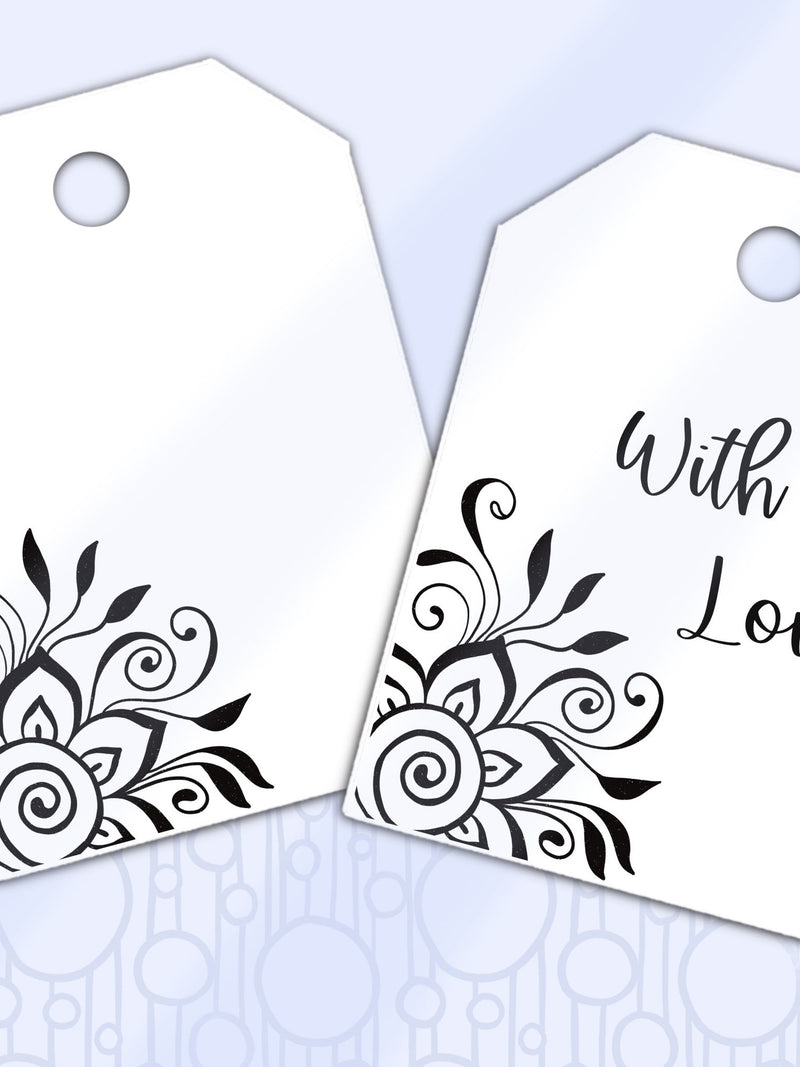 Printable Gift Tag, With Love Notched Tag, Floral Hand Drawn Gift Label, Blank Flower Gift Tag Love Romance Flower