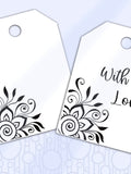 Printable Gift Tag, With Love Notched Tag, Floral Hand Drawn Gift Label, Blank Flower Gift Tag Love Romance Flower