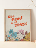 See The Good In Things Design PRINTABLE, Graphic Design Art, Vintage Poster, Artsy Gift, House Warming Gift, Flowers Pink, Red, White house warming flower