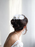 White Tulle Flower Bridal Hair Comb, Wedding Accessory, Bead Detail silk flower