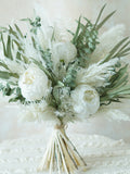 White Silk  Peonies & Eucalyptus Pampas Grass wedding bouquet Dried Bridal bouquet/Dry Flower Wedding,RusticBoho Brides,Bridesmaid bouquet Bouquet