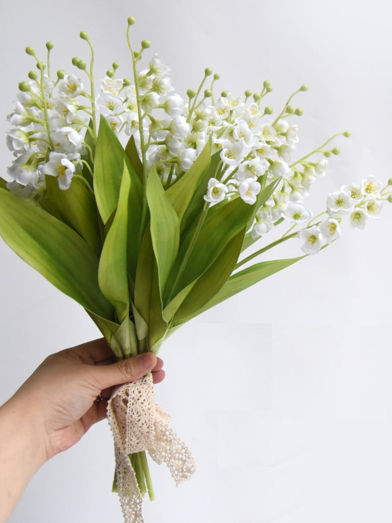 Lily of the Valley Wedding Bouquet: White & Greenery, 9" Artificial Bridal Bouquet Hand Tied wedding flower