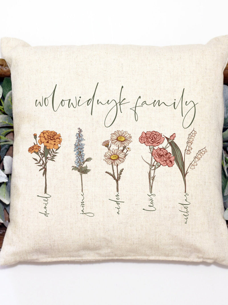 Family Garden Personalized Birth Flower Birth Month Pillow Cover, Custom Wildflower Home Decor, Personalized Pillow Cover, Personalized Gift house warming flower