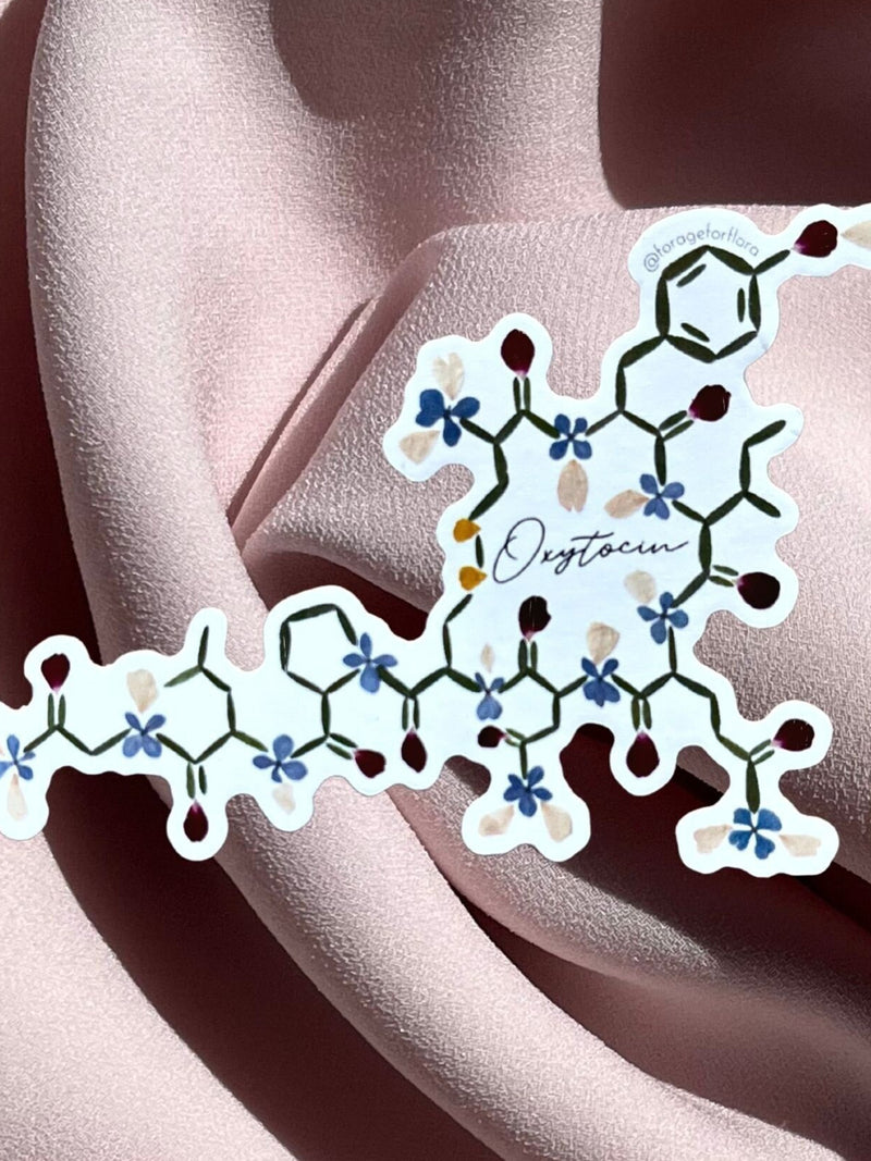 Oxytocin Molecule Vinyl Sticker, Pressed Flower Design, Waterproof Decal FLOWER DELIVERY