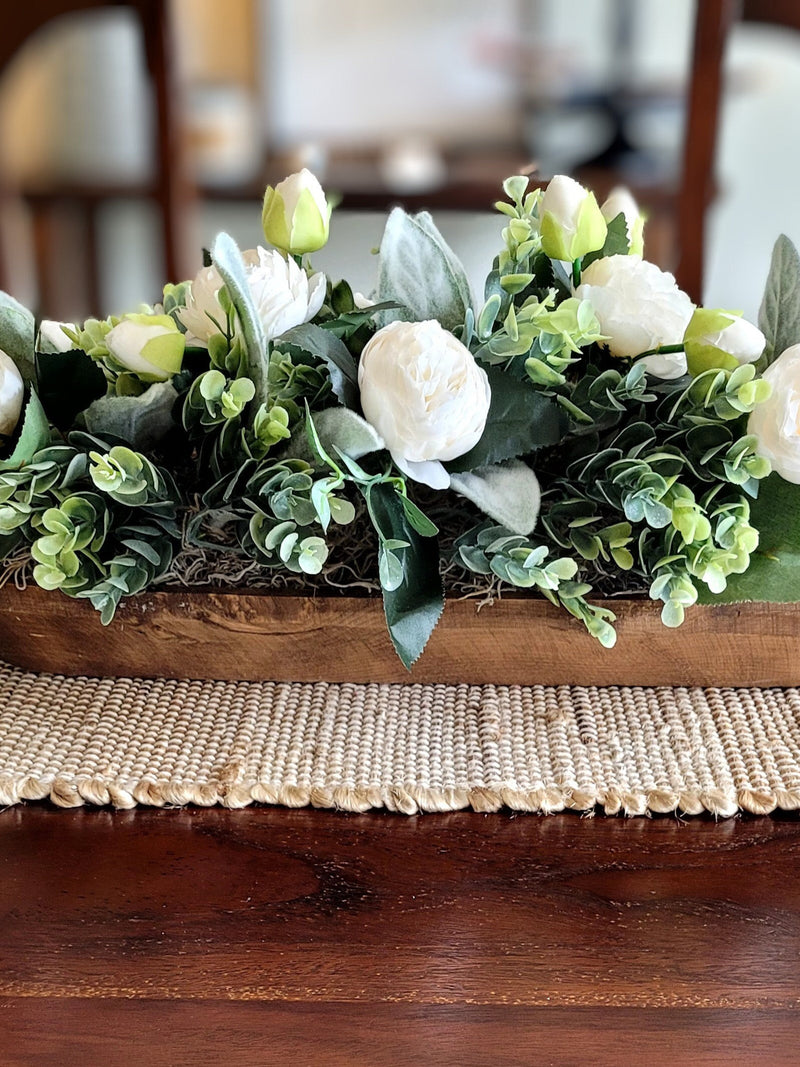Dough Bowl Farmhouse Arrangement Dining Table Peony Arrangement Hand-Carved Dough Bowl Table Arrangement Dough Bowl Centerpiece Peony Flower FLOWER DELIVERY