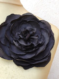 Large flower  brooch, Black Handmade silk brooch, corsage, shawl pin, lagenlook, flower corsage, wedding,  gift for her silk flower