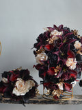 Burgundy Black Gold Beige Bridal Bouquet, Faux Real Touch Flowers, Fall wedding Halloween Wedding, Deep Purple Black Wedding Bouquet Bouquet
