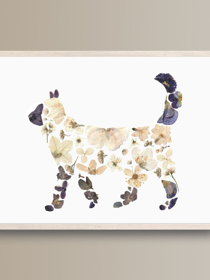 Pressed Flower Siamese Cat Art Print, Botanical Pet Portrait sympathy flower