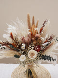 BOHO  wedding bouquet~eucalyptus~burnt orange~rust~TerraCotta~palm leaves~neutral~rose Pampas grass bride wedding flower