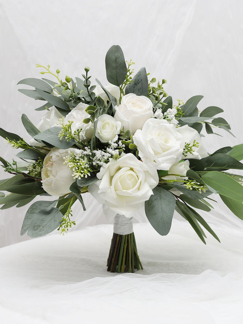 A&F White Wedding Bouquet,  Wedding Bouquet, Bridal Bouquet, Bridesmaids Bouquet, White Rose Flower Bouquet