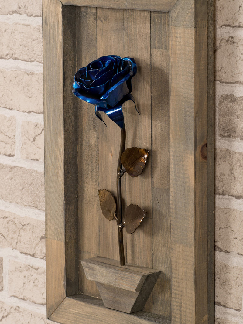 Personalized Gift - Framed Blue Metal Rose for Wood 5th Anniversary ANNIVERSARY