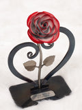 Personalized Gift Red Metal Rose with Heart-Shaped Stand - 11th or 6th Anniversary Gift ANNIVERSARY