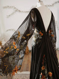 Meadow Black | Wedding Dress Long Bridal Dress |Unique A Line Wedding Dress |Dark Non traditional Dress| Made To Order 5-7 Month Delivery FLOWER DELIVERY