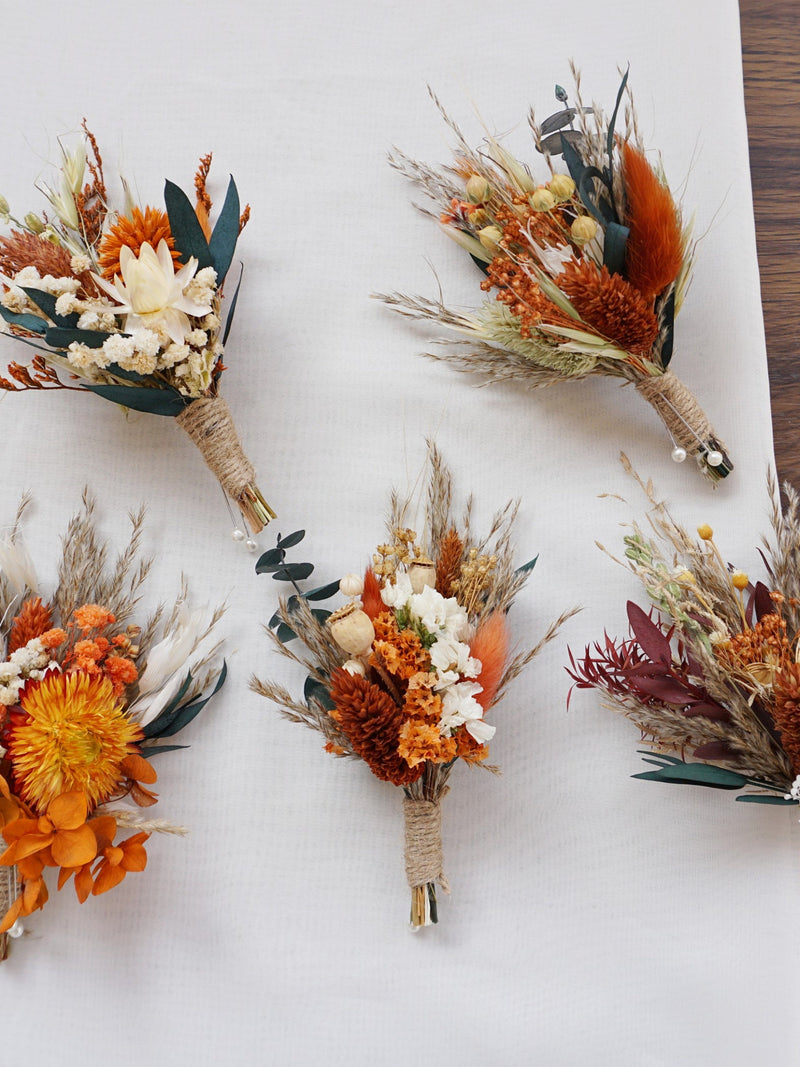 Rust+Terracott+burnt orange+eucalyptus leaf boutonniere, Autumn wedding boutonniere, Wedding boutonniere, groomsmen boho boutonniere wedding flower