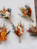 Rust+Terracott+burnt orange+eucalyptus leaf boutonniere, Autumn wedding boutonniere, Wedding boutonniere, groomsmen boho boutonniere wedding flower