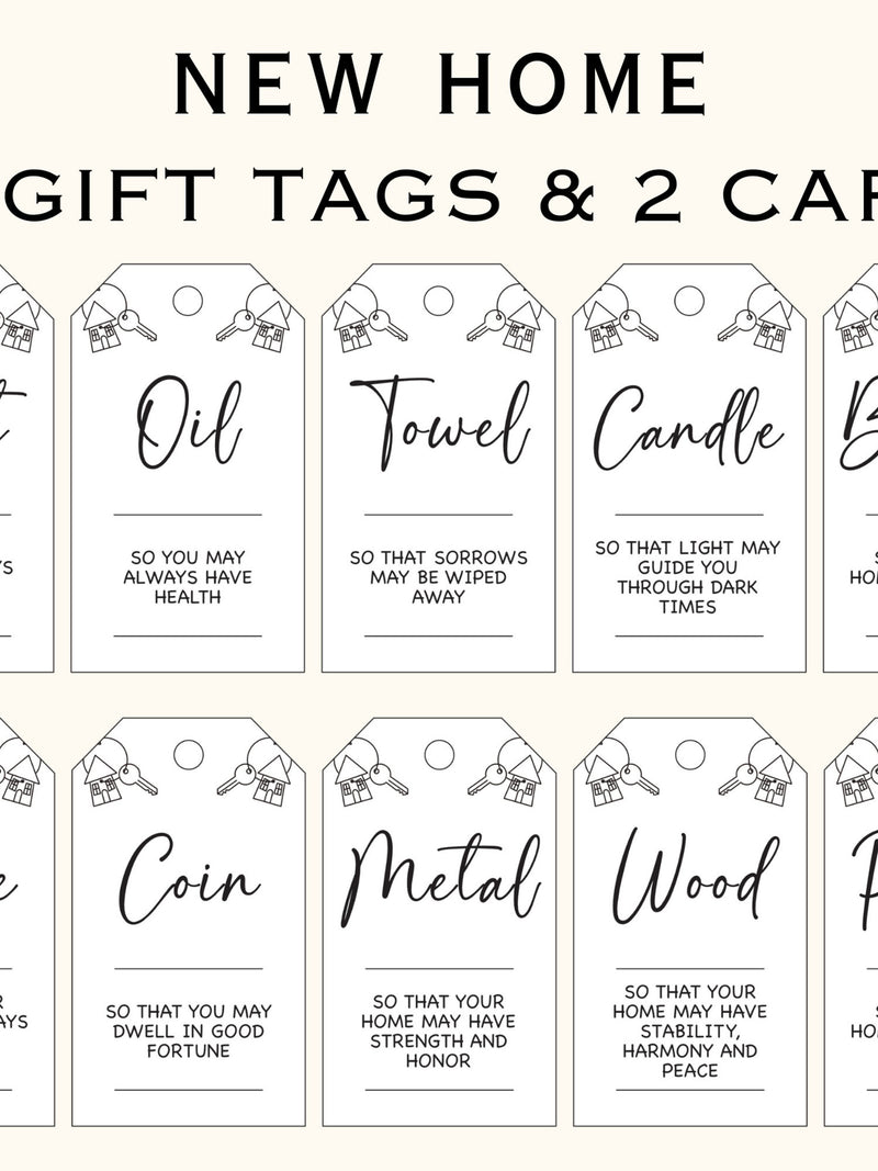 Printable New Home Tags and Basket - Housewarming Gift Basket Tags - New Home Owners Gift - Welcome Home Gift - Instant Download - PL90 house warming flower