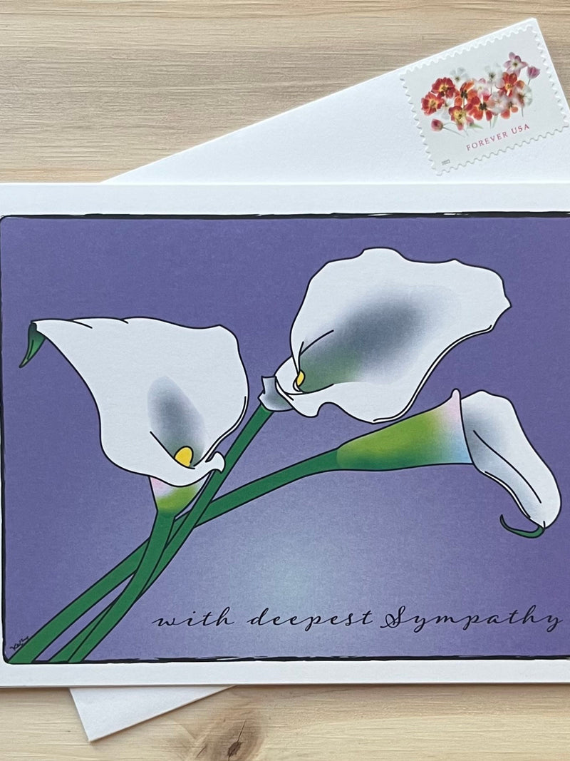 Sympathy Card; Beautiful Calla Lily bereavement card; Flower Sympathy Card; Deepest Sympathy; Single Card or Boxed Set of 8; blank inside sympathy flower