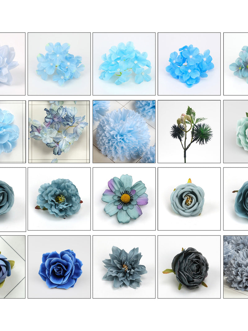 5/100PCS Various Blue Artificial Silk Flower Head Plastic Flower Faux Rose Peony For DIY Crafts Party Floral Arrangement Decor Fake Flower silk flower