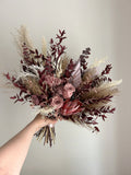 Burgundy Dried Flower Bridal Bouquet | Boho Wedding Bouquet | Rustic Dusty Rose Pampas Arrangement Bouquet