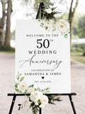 50th Anniversary Welcome Sign, Floral Wedding Anniversary Sign, Happy Anniversary, Anniversary Decor, White Flowers, Templett, #B36 ANNIVERSARY