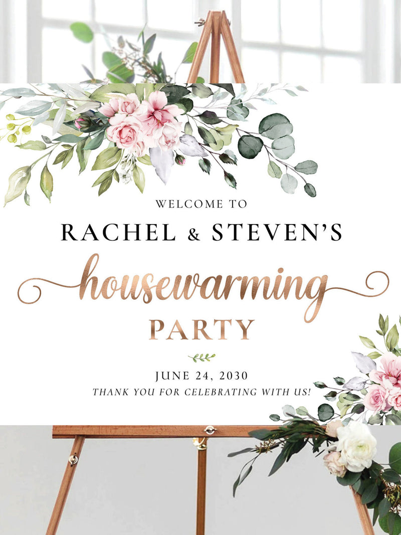 Eucalyptus Housewarming Party Welcome Sign, Greenery and Blush Flowers (Digital Printable) house warming flower