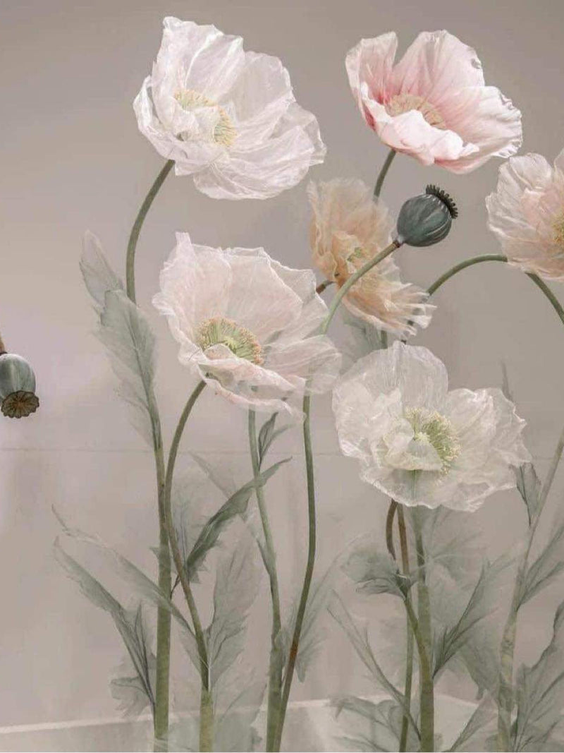 Stunning Floral Wonderland Decor Backdrop, 6 Organza Giant Poppies with 3 Buds, Oversized flowers backdrop decoration, Event & window design birthday flower