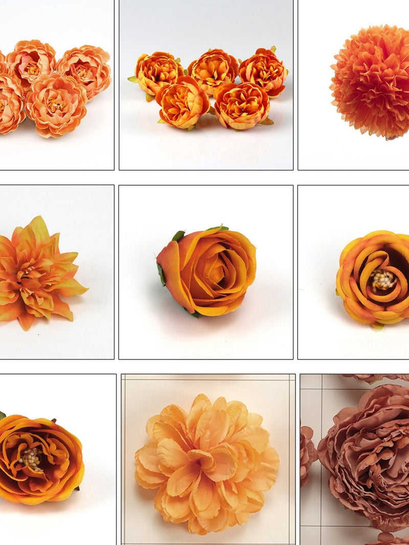 5/100PCS 12Size Orange Flower Head Artificial Silk Flower Head Fake Flower Faux Flower For DIY Crafts  Cake Topper Corsage Decor silk flower