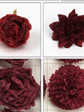 5/100PCS 11Size Burgundy Flower Head Bulk Artificial Silk Flower Head Faux Flower Fake Flower For DIY Crafts Cake Topper Corsage Crown Decor silk flower