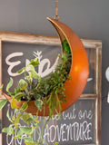 Hanging Moon Planter for Moon Room Decor - Great for Succulents, Air Plant, Mini Cactus, Faux, Artificial Plants,Boho Rustic Metal Planters faux plants