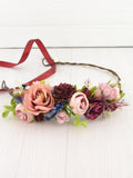 Flower crown wedding flower head wreath women Flower headband burgundy pink navy Flower hair crown dusty rose Flower crown women Floral halo wedding flower