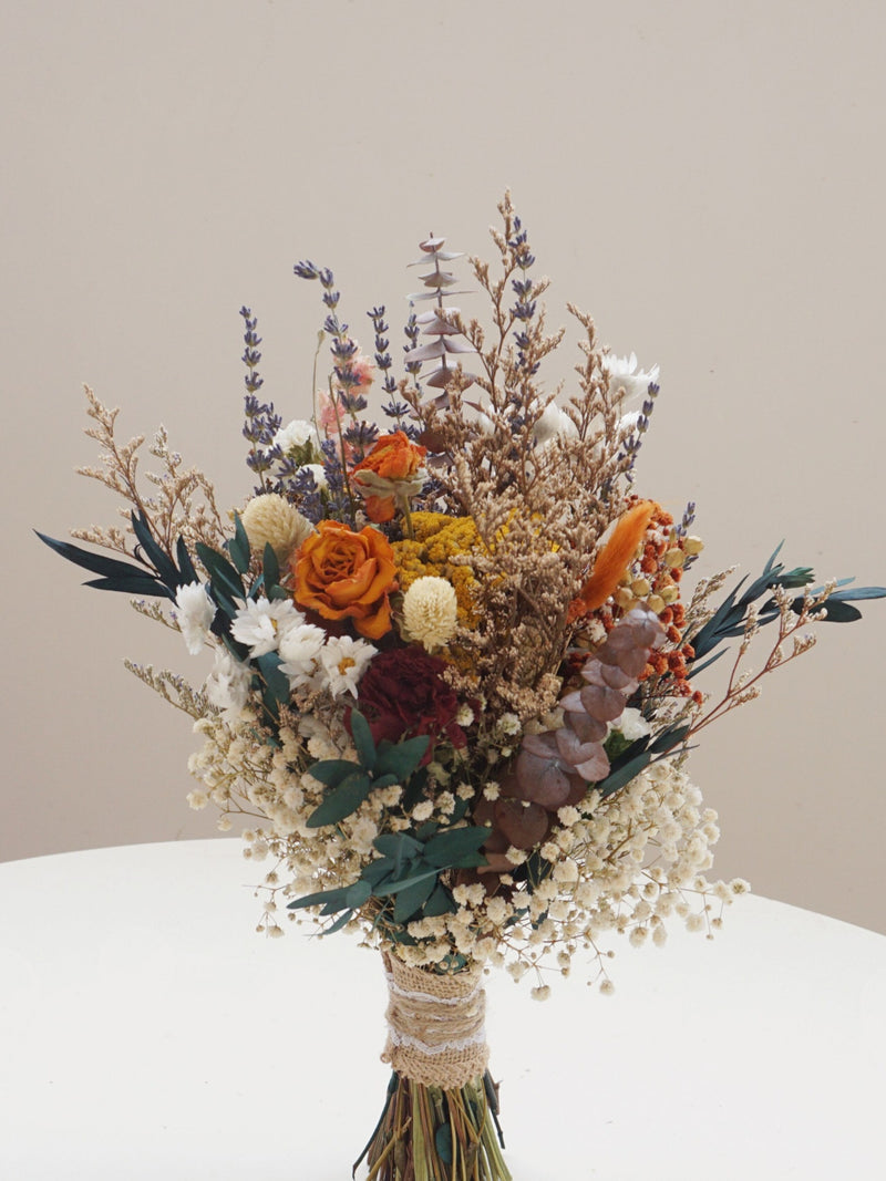 Wild flower bride bouquet, autumn wedding bouquet, baby breathing wedding bouquet, rural wedding eucalyptus leaf lavender bouquet Bouquet