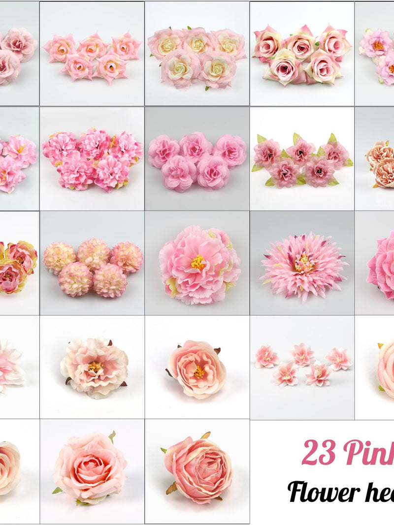 5/100PCS 23Size Pink Flower Head Artificial Silk Flower Head Fake Flower Faux Flower For DIY Crafts  Cake Topper Corsage Wedding Decor silk flower