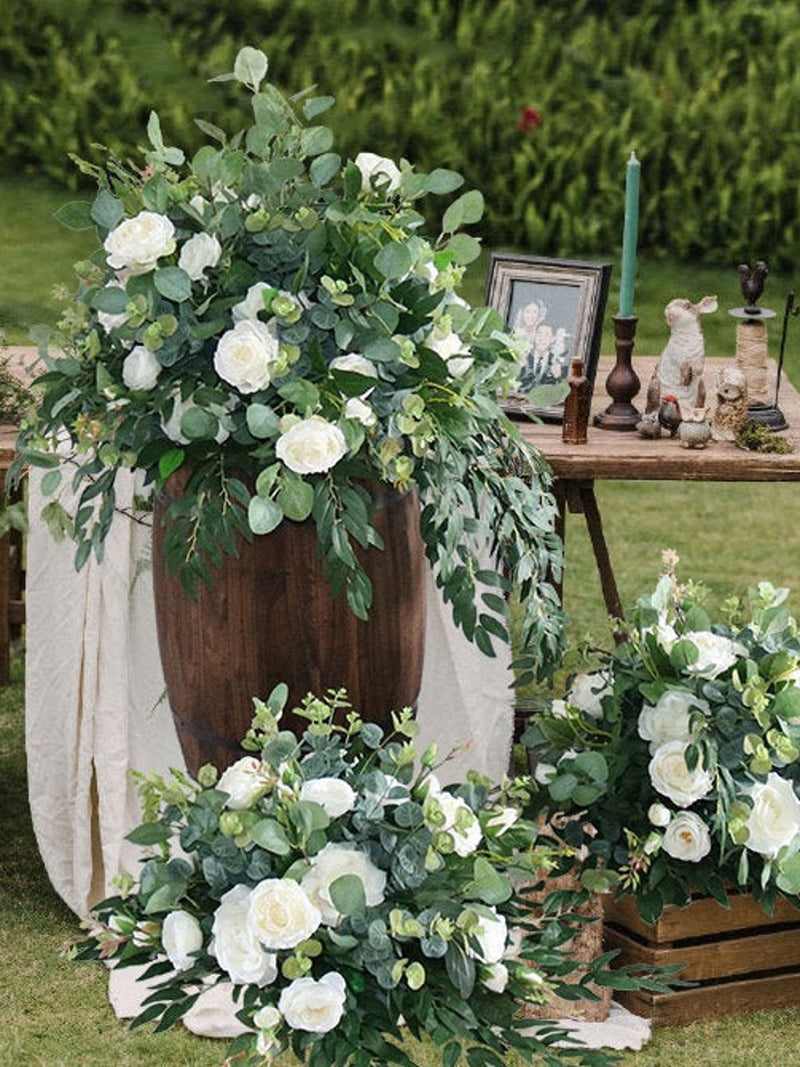 Aisle Flowers Floor Arch Arrangement Wedding  Marker Arbor White Flower Eucalyptus  Event Green Decor wedding flower