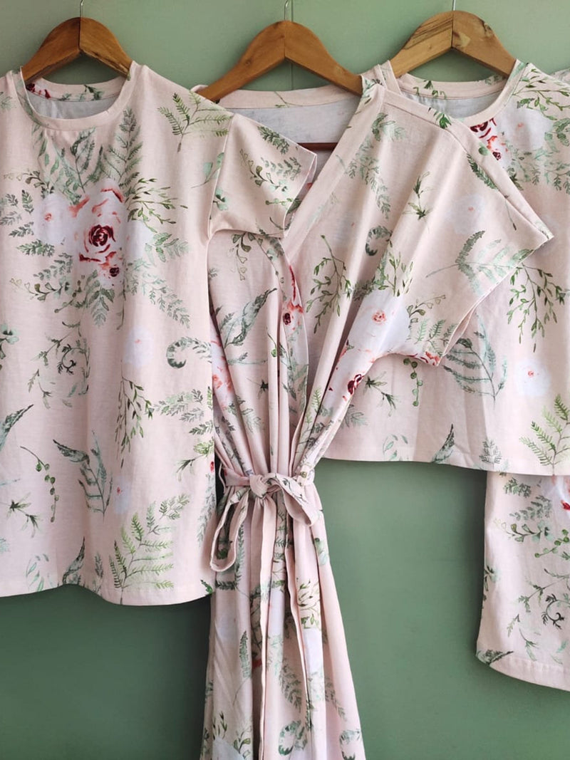 Delivery Robe and Gown Set - Leafy Edition - Ferns and Flowers | Matching T-Shirts for Dad, Older Siblings & a Swaddle. FLOWER DELIVERY