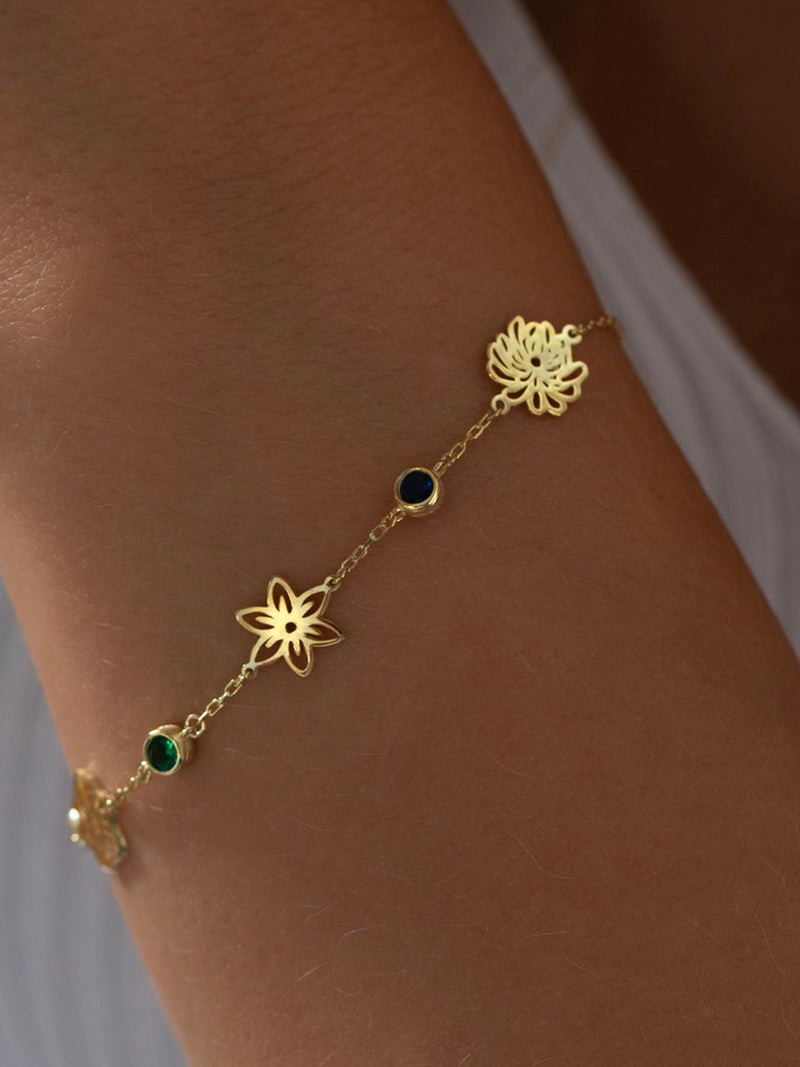 Birth Flower Bracelet with Birthstone , Custom Birth Flower Bracelet, Mother's Bracelet , Birthday Gift for Mom, Mothers Day Gifts birthday flower