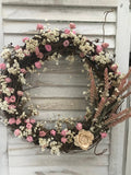 Dried Flower Pink & Cream Medium Wreath house warming flower