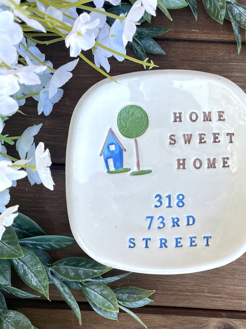 Personalized Housewarming Gift - Personalized Home Sweet Home Ceramic Gift Dish, First Home Gift w/ House Address, Hostess Gift house warming flower