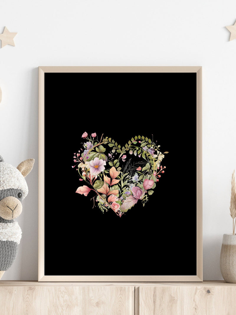 Floral Heart Nursery Decor, Love Printable for Girls Room, Watercolour Flower Art Printable, Girl's Room Gallery Wall Decor, Digital Art Love Romance Flower