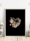 Floral Heart Nursery Decor, Love Printable for Girls Room, Watercolour Flower Art Printable, Girl's Room Gallery Wall Decor, Digital Art Love Romance Flower