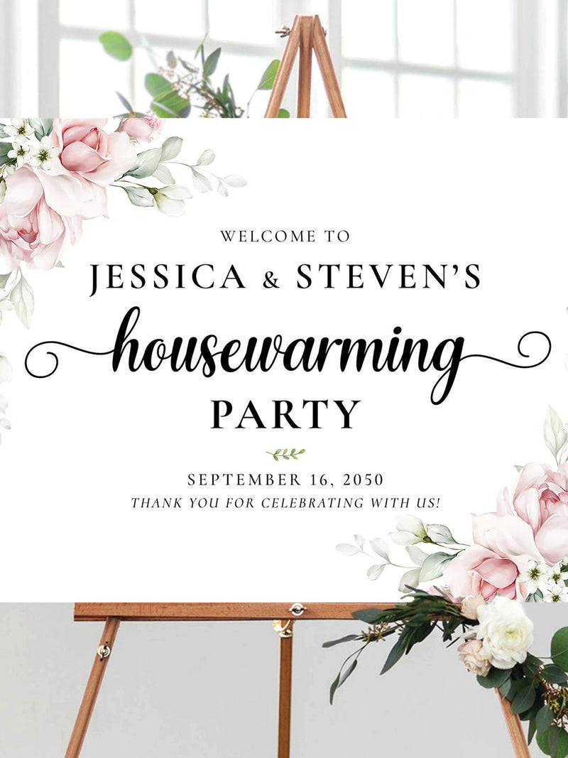 Blush pink Rose Housewarming Party Welcome Sign, New Home Party, New House Party Sign, House warming welcome sign, Blush pink, A2 house warming flower