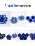 5/100PCS 7Size Royal Blue Flower Head Artificial Silk Flower Head Fake Flower Faux Flower For DIY Crafts  Cake Topper Corsage Decor silk flower
