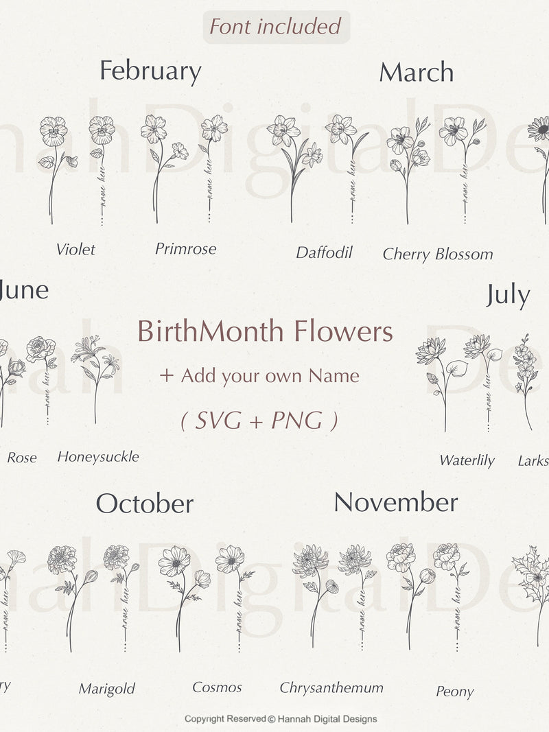 Birth Month Flower SVG Bundle: Floral Designs (SVG, PNG) birthday flower