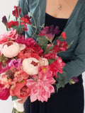Deep Pink Silk Bridal Bouquet, Peony Rose Wedding Flowers Bouquet