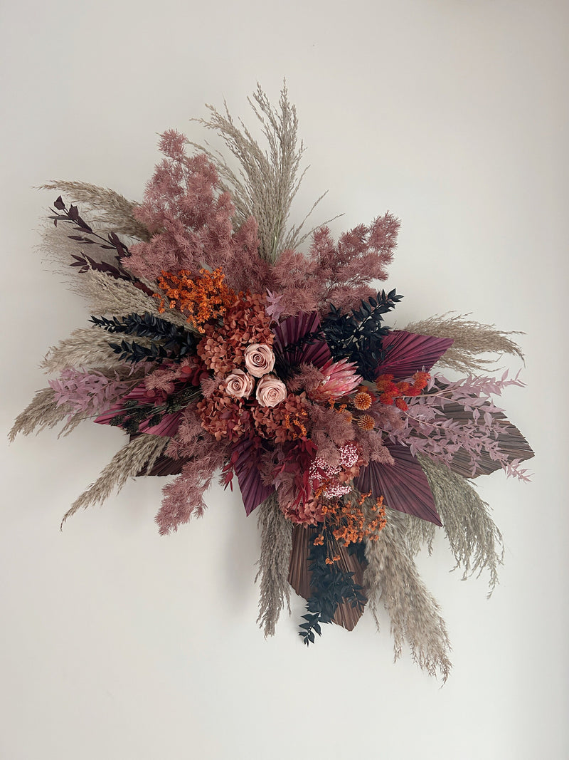 Burgundy Pampas Grass Wedding Arch, Boho Fall Wedding Decor, Rust Terracotta Dried Flower Arbor Arrangement, Rustic Ceremony Backdrop Swag flower spore