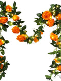 Orange Rose Garland with Lights: Silk Flower Vine 14 ft (2 Pack) silk flower