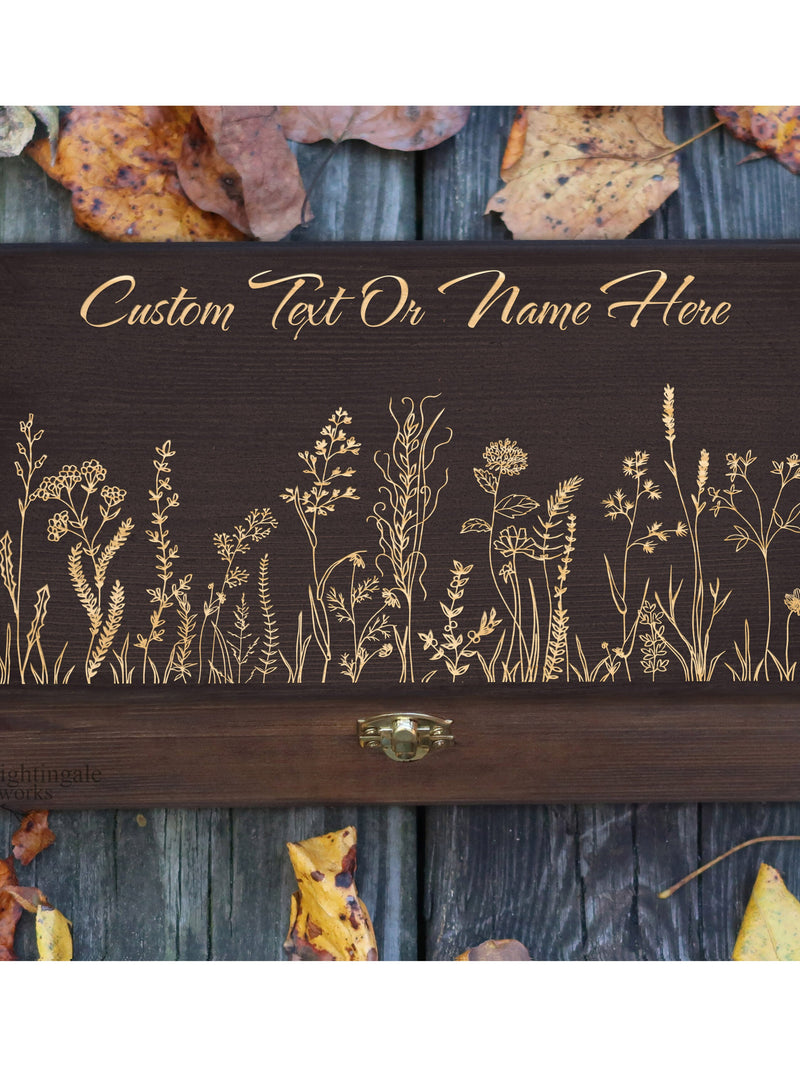 Personalized Engraved Field Flowers Gift Box, Memory Box for a Friend, Custom Mother's Day Gift, Jewelry Box for Her, Wooden Memory Box sympathy flower
