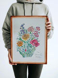 Custom Watercolour Birthday Flower Family Painting, Birth Date Family Floral Painting, Personalized Floral Art, HandPainted Original Design sympathy flower