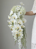 US DDP White Orchid Cascading Bouquet, Bridal Bouquet, Rustic Wedding Flower Bouquet