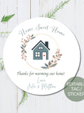 Editable Housewarming Party Favor Tag: Round Circle Sticker (Digital Download) house warming flower