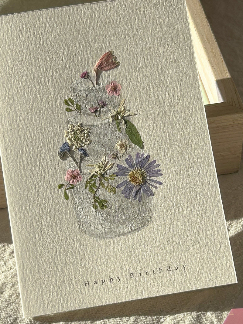 Pressed Flower Birthday Card: Handmade Floral Cake Design birthday flower